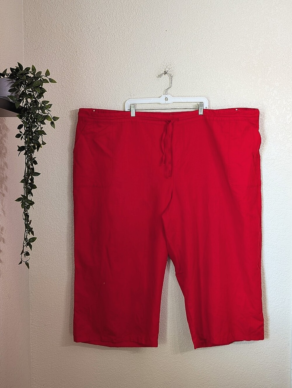 Liz Claiborne Linen Cotton Blend Red Pull-On Crop Pants Size 5X High Waist Beach